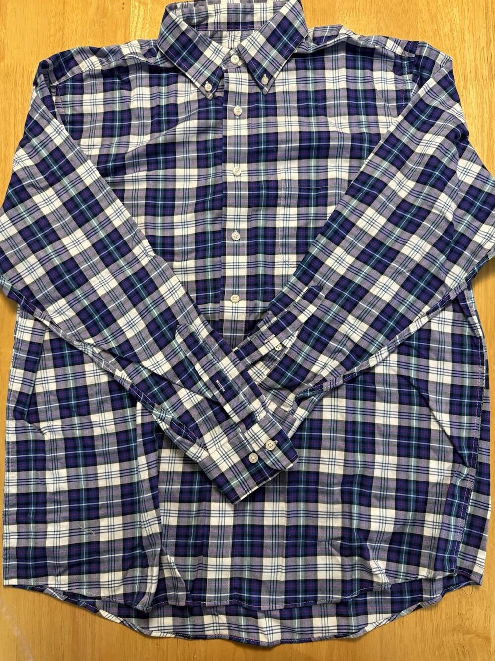 Jos A Bank Mens L Plaid Long Sleeve Button Down Shirt Blue White 100% Cotton